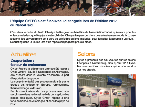 Capture montrant une actualité CYTEC de juillet 2017